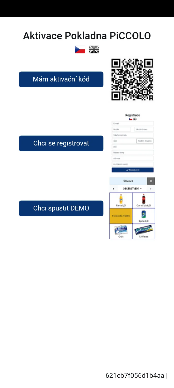 Obrazovka aktivace s tlačítkem Chci spustit DEMO