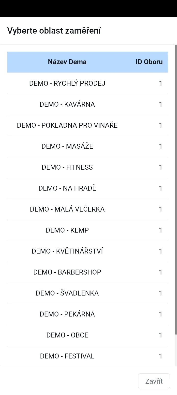 Výběr oblasti zaměření DEMA